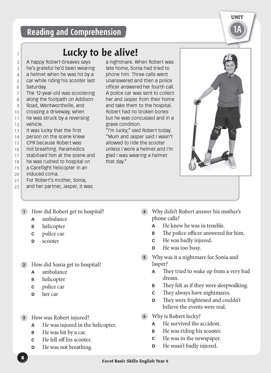Sample interior page from the Excel Basic Skills English Year 6 workbook, showing example activities as displayed in the publisher gallery