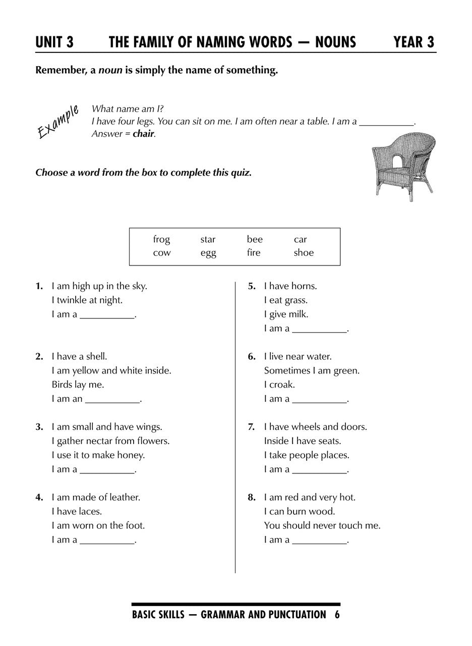 Sample interior page from the Excel Basic Skills Grammar and Punctuation Years 3-4 workbook as shown in the Pascal Press gallery