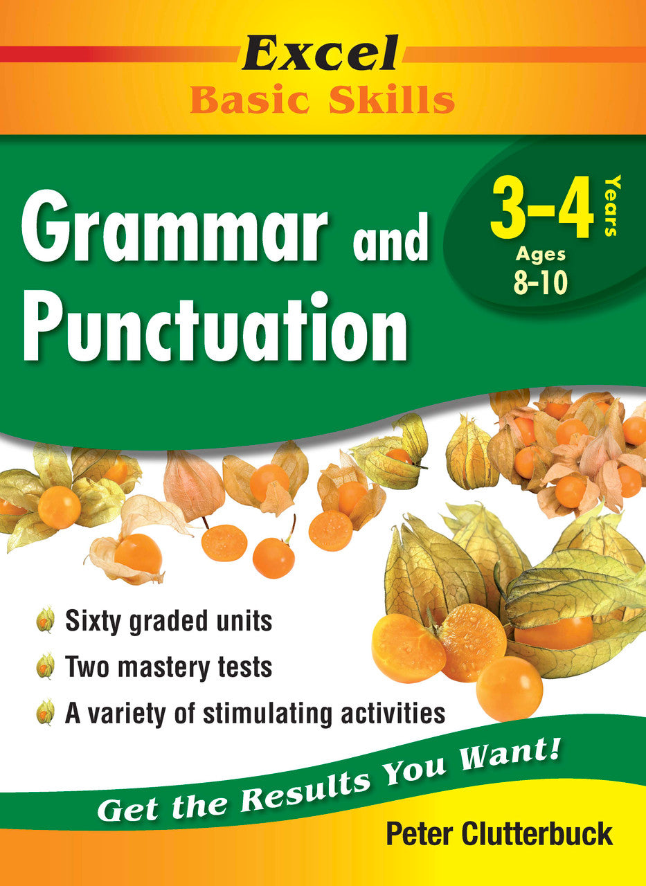 Front cover of the Excel Basic Skills Grammar and Punctuation Years 3-4 workbook from Pascal Press, shown as the main product image