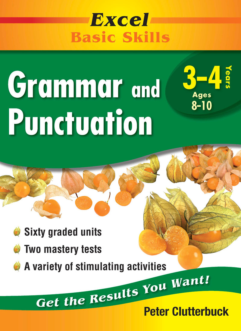 Front cover of the Excel Basic Skills Grammar and Punctuation Years 3-4 workbook from Pascal Press, shown as the main product image
