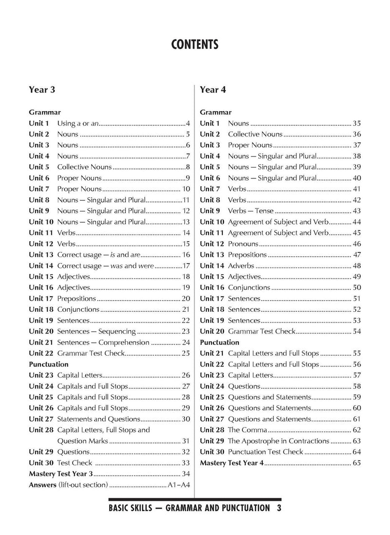 Sample interior page from the Excel Basic Skills Grammar and Punctuation Years 3-4 workbook as shown in the Pascal Press gallery