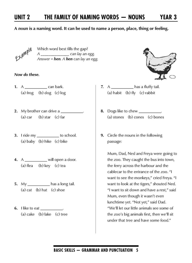 Sample interior page from the Excel Basic Skills Grammar and Punctuation Years 3-4 workbook as shown in the Pascal Press gallery