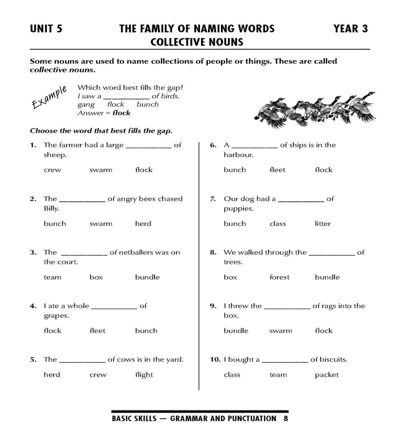 Sample interior page from the Excel Basic Skills Grammar and Punctuation Years 3-4 workbook as shown in the Pascal Press gallery