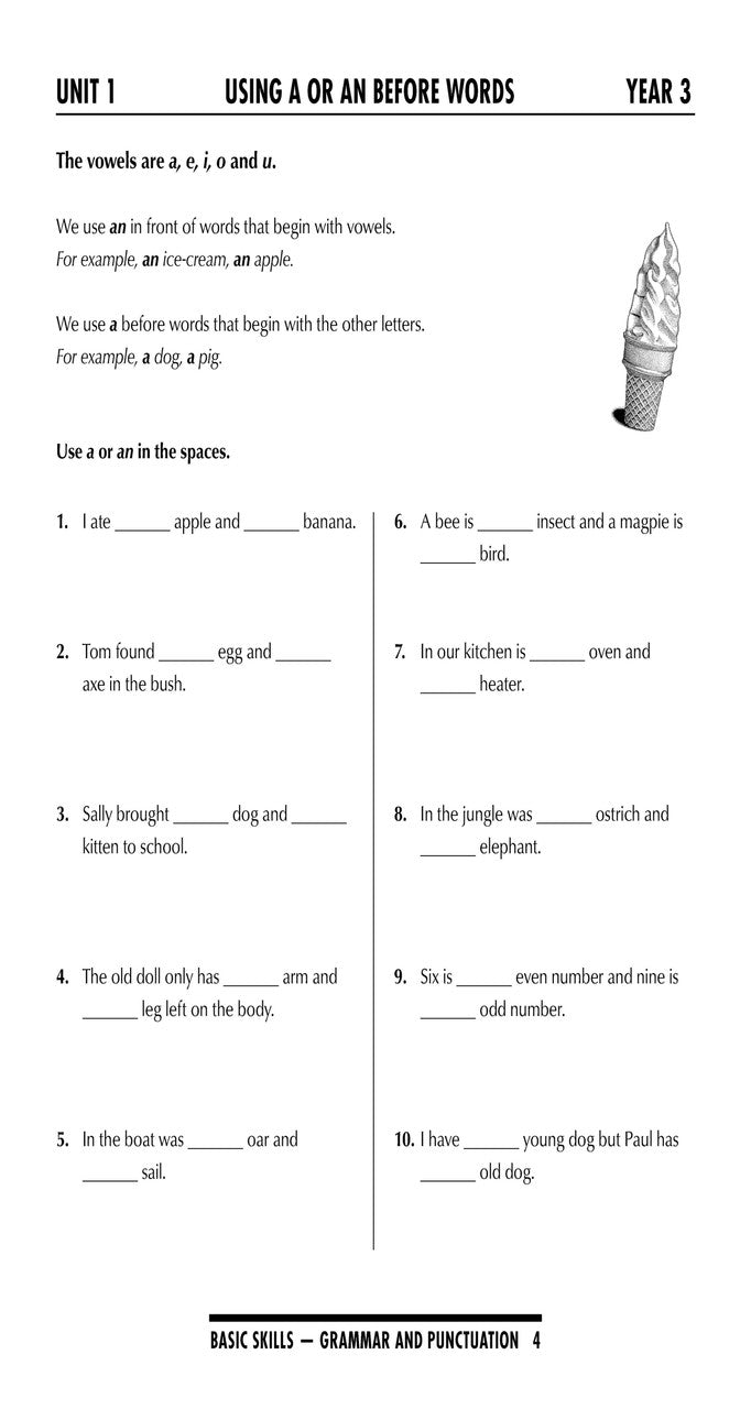 Sample interior page from the Excel Basic Skills Grammar and Punctuation Years 3-4 workbook as shown in the Pascal Press gallery