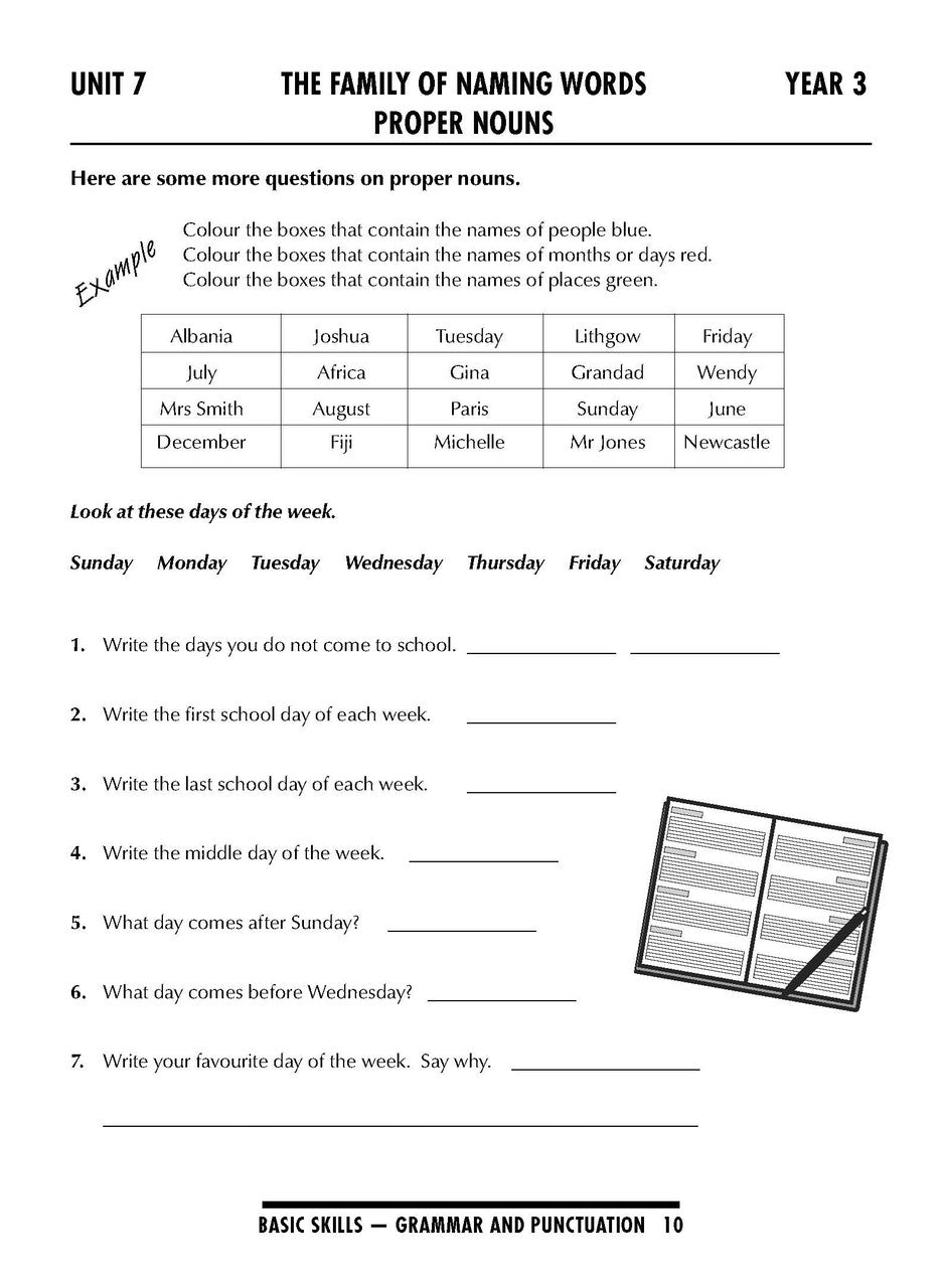 Sample interior page from the Excel Basic Skills Grammar and Punctuation Years 3-4 workbook as shown in the Pascal Press gallery