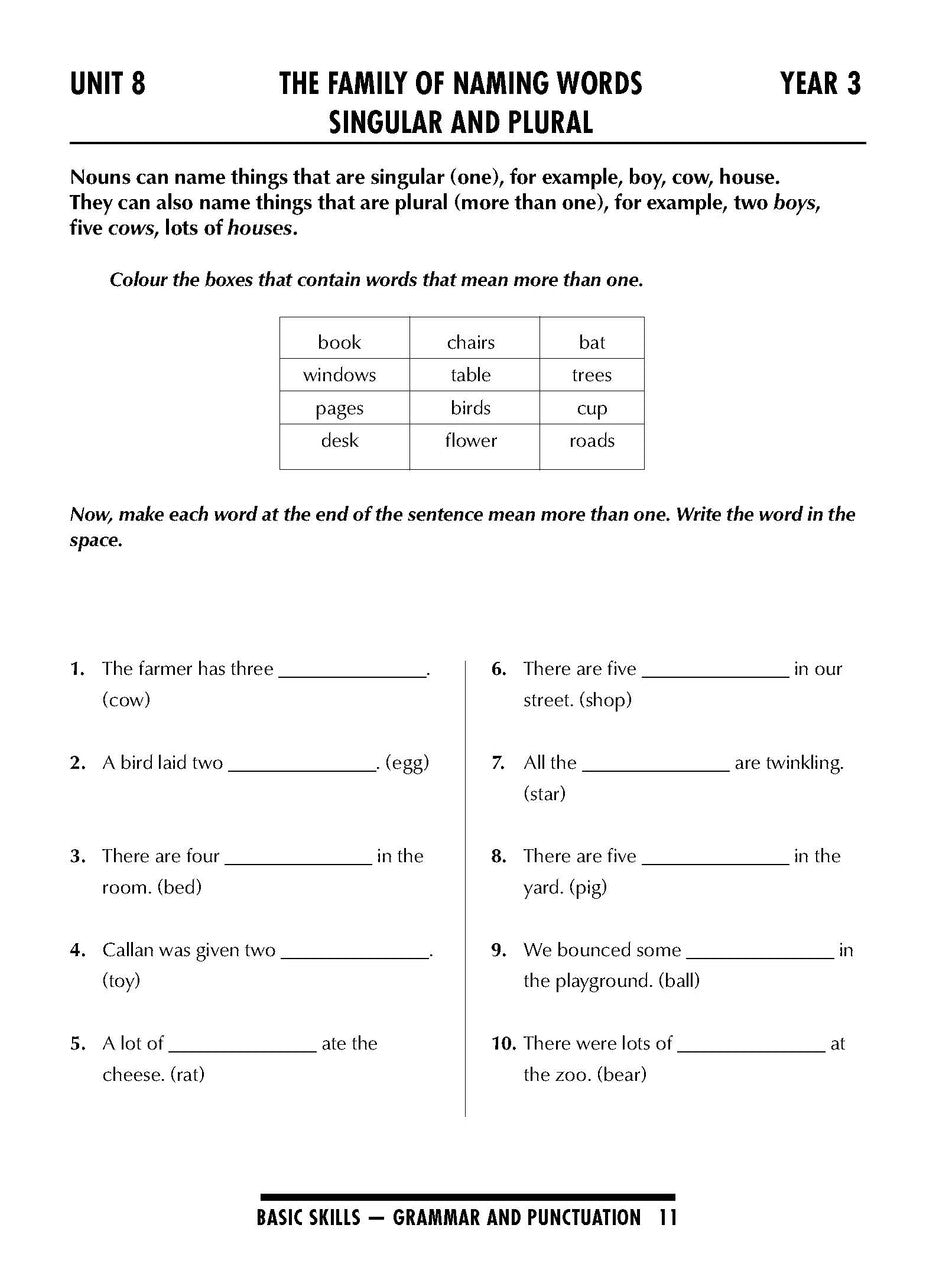 Sample interior page from the Excel Basic Skills Grammar and Punctuation Years 3-4 workbook as shown in the Pascal Press gallery