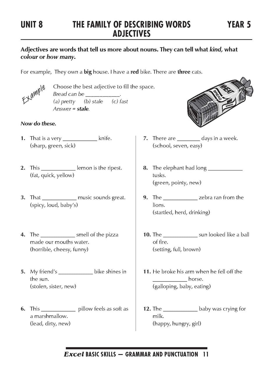 Sample interior page from the Excel Basic Skills Grammar and Punctuation Years 5-6 workbook as shown in the Pascal Press gallery