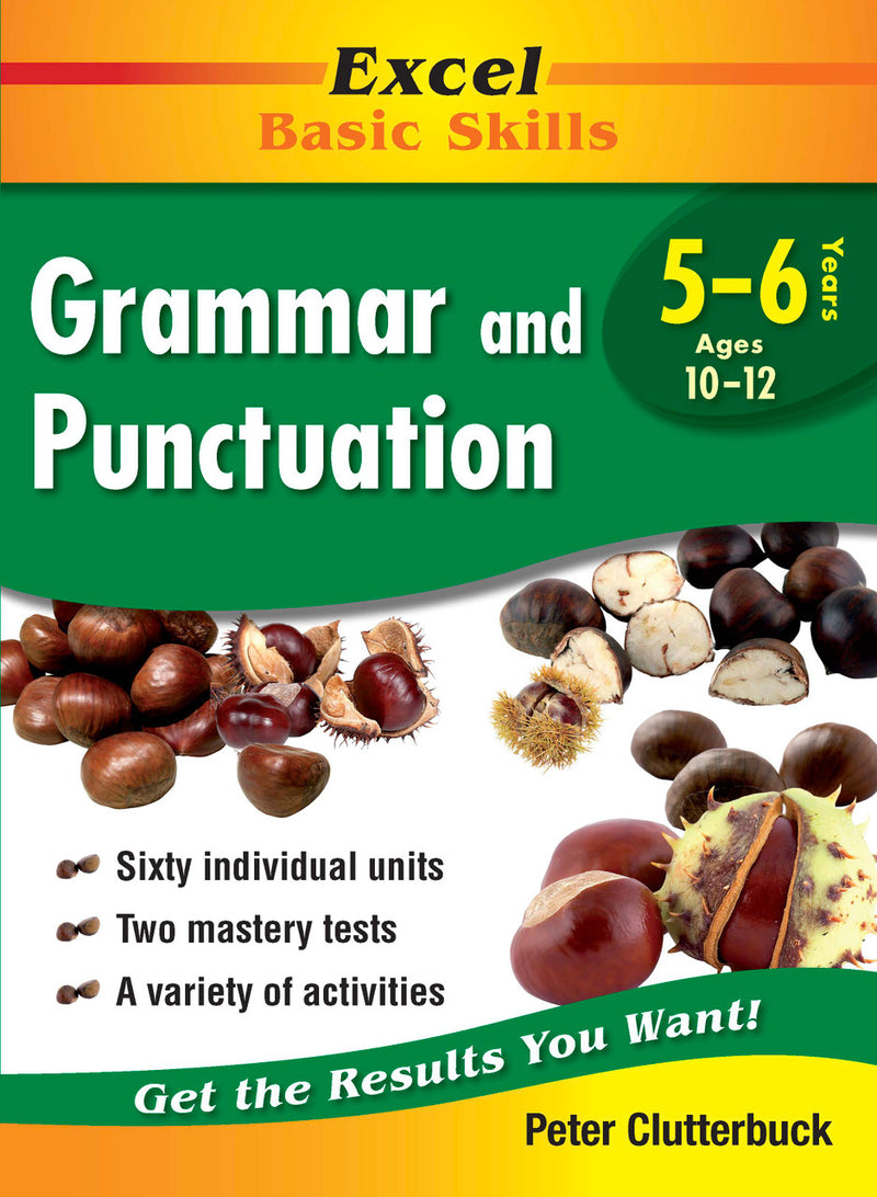 Front cover of the Excel Basic Skills Grammar and Punctuation Years 5-6 workbook from Pascal Press, shown as the main product image