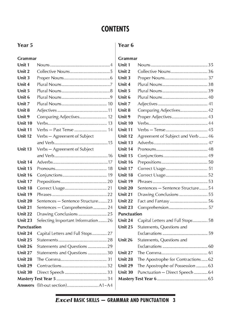 Sample interior page from the Excel Basic Skills Grammar and Punctuation Years 5-6 workbook as shown in the Pascal Press gallery