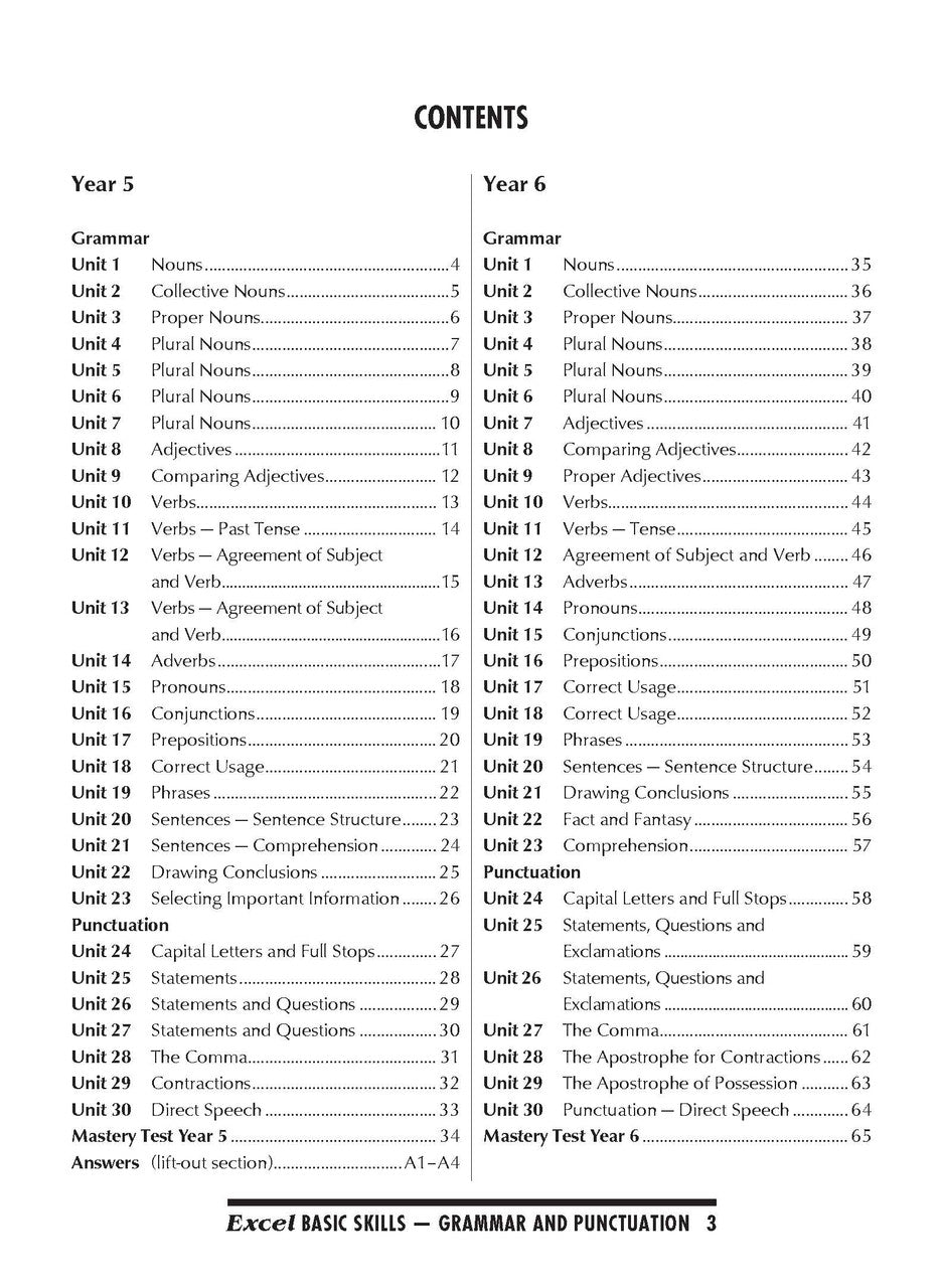 Sample interior page from the Excel Basic Skills Grammar and Punctuation Years 5-6 workbook as shown in the Pascal Press gallery