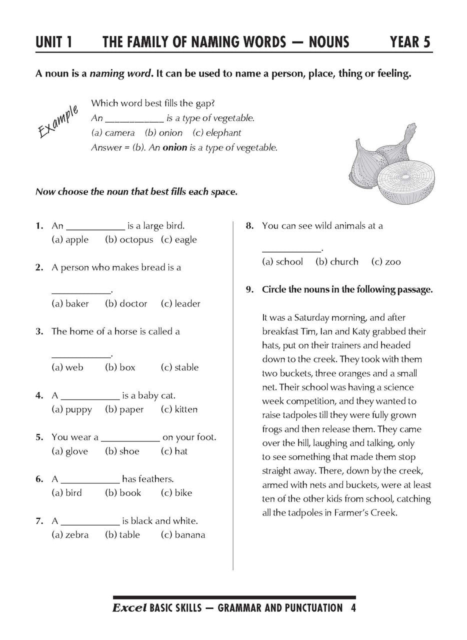 Sample interior page from the Excel Basic Skills Grammar and Punctuation Years 5-6 workbook as shown in the Pascal Press gallery