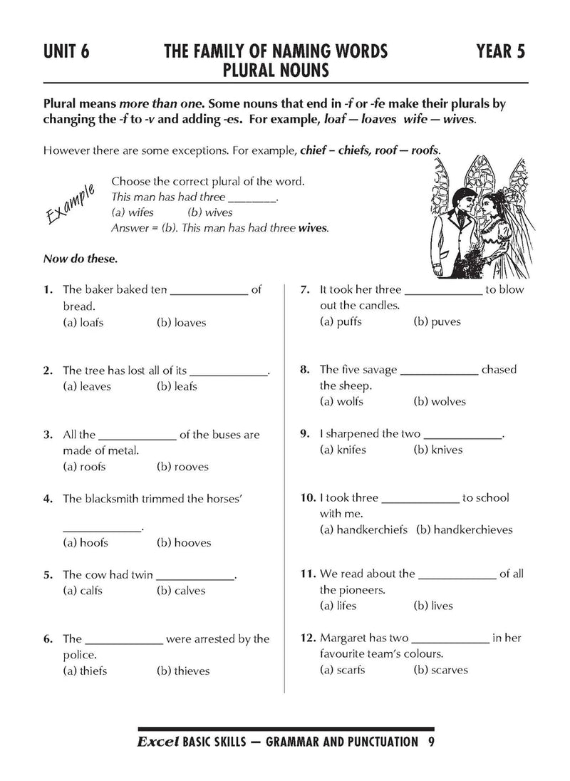 Sample interior page from the Excel Basic Skills Grammar and Punctuation Years 5-6 workbook as shown in the Pascal Press gallery