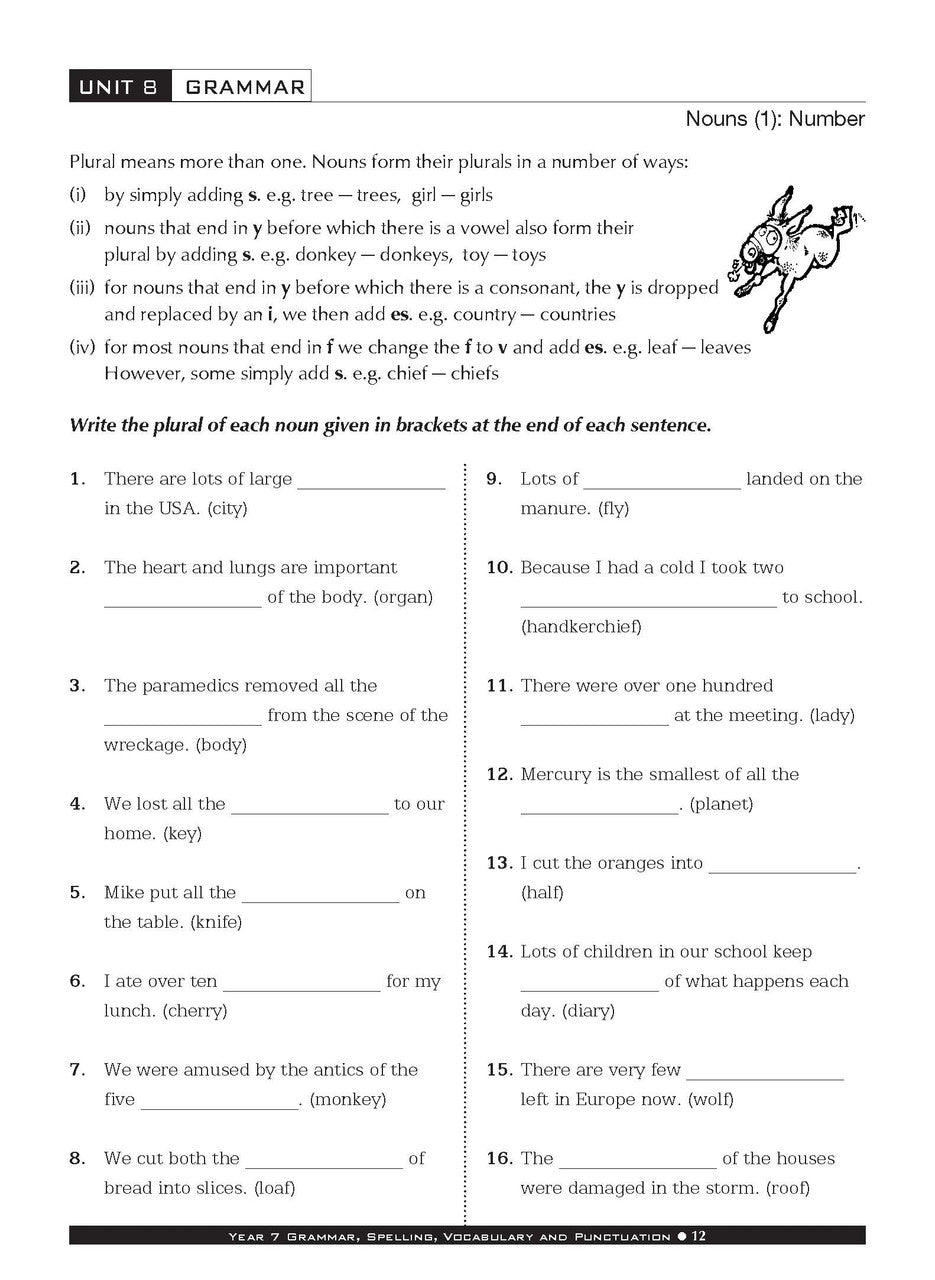 Sample interior page from the Excel Basic Skills Grammar Spelling Vocabulary and Punctuation Year 7 workbook as shown in the Pascal Press gallery