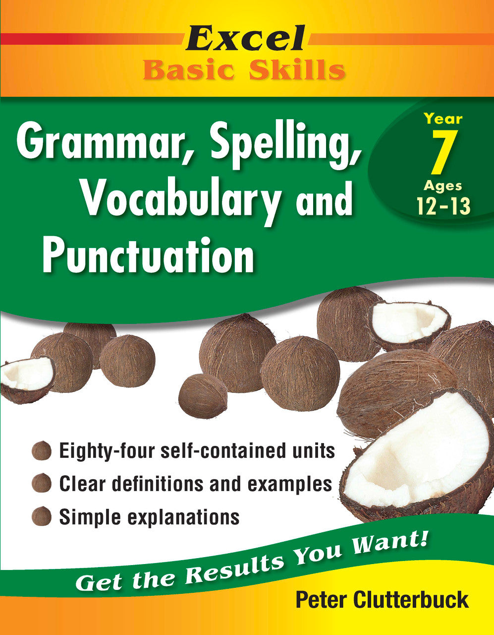 Front cover of the Excel Basic Skills Grammar Spelling Vocabulary and Punctuation Year 7 workbook from Pascal Press, shown as the main product image