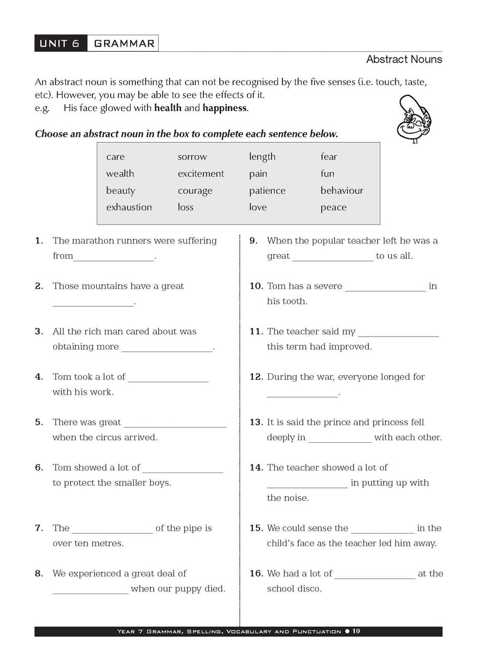 Sample interior page from the Excel Basic Skills Grammar Spelling Vocabulary and Punctuation Year 7 workbook as shown in the Pascal Press gallery