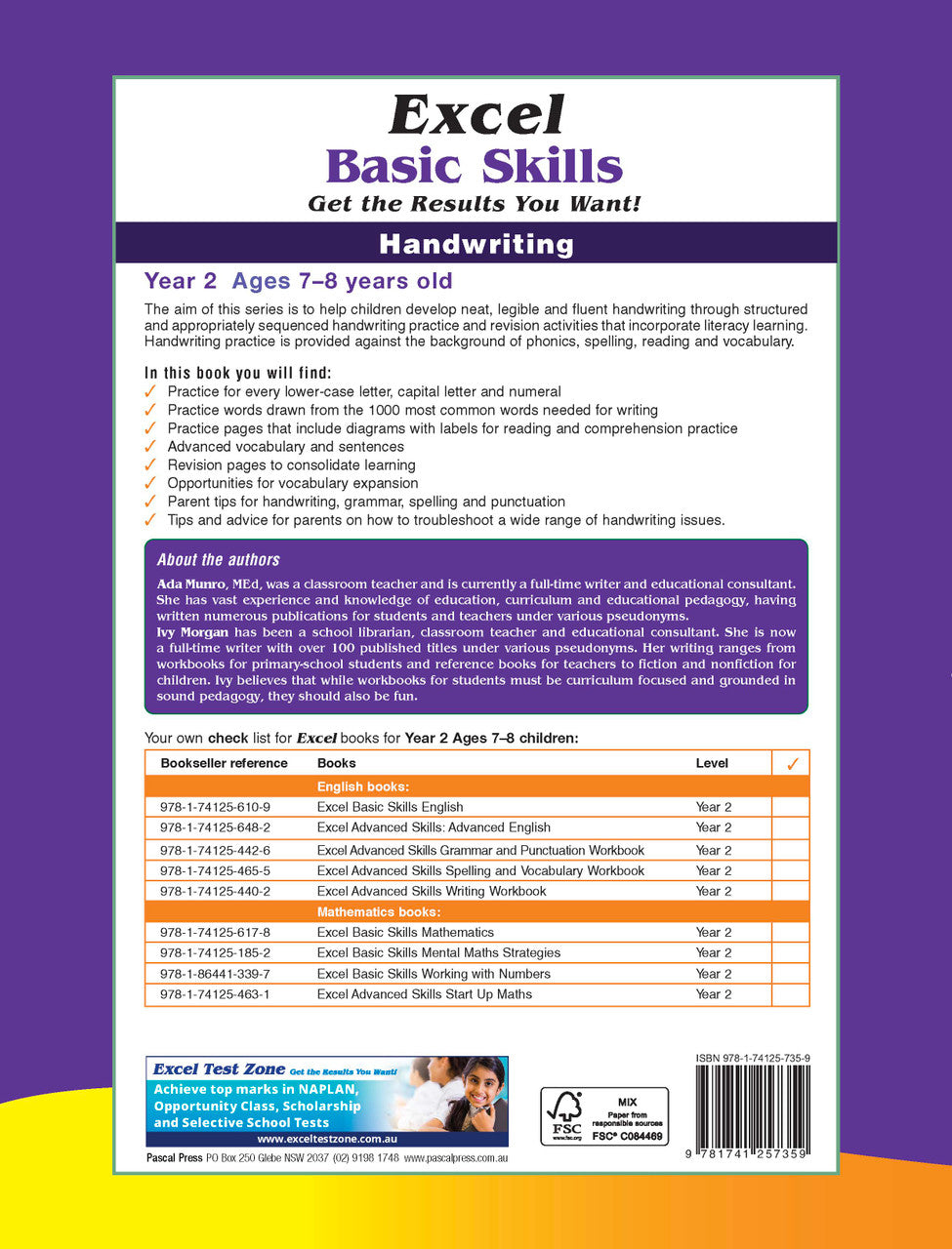 Additional page image from the Excel Basic Skills Handwriting Year 2 workbook, shown at the end of the publisher gallery