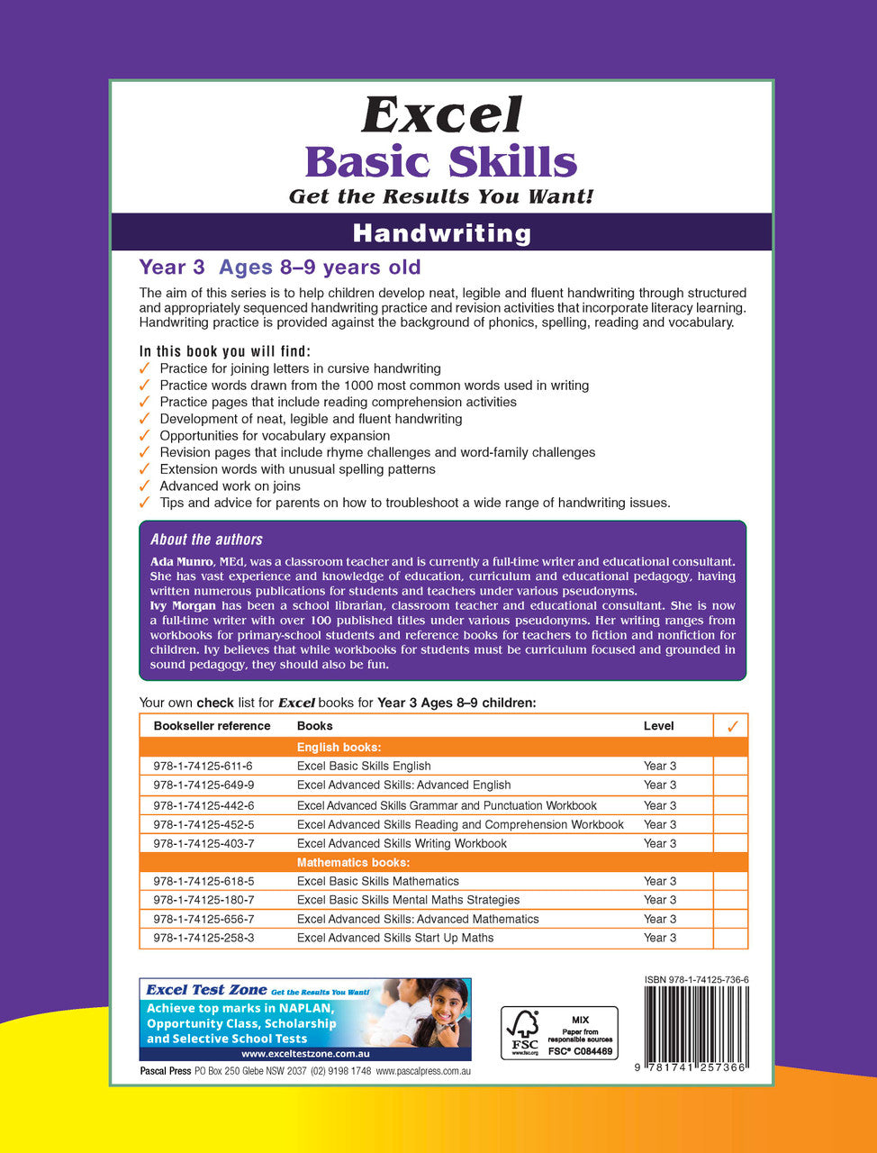 Additional page image from the Excel Basic Skills Handwriting Year 3 workbook, shown at the end of the publisher gallery