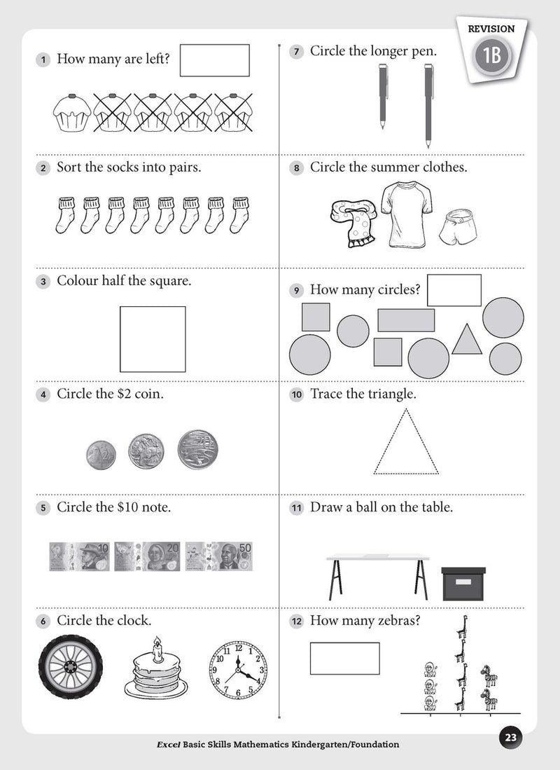 Sample inside page preview from the Excel Basic Skills Mathematics Kindergarten/Foundation workbook as shown in the publisher gallery