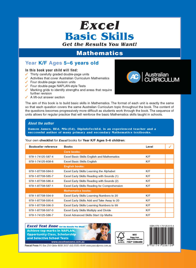 Sample inside page preview from the Excel Basic Skills Mathematics Kindergarten/Foundation workbook as shown in the publisher gallery