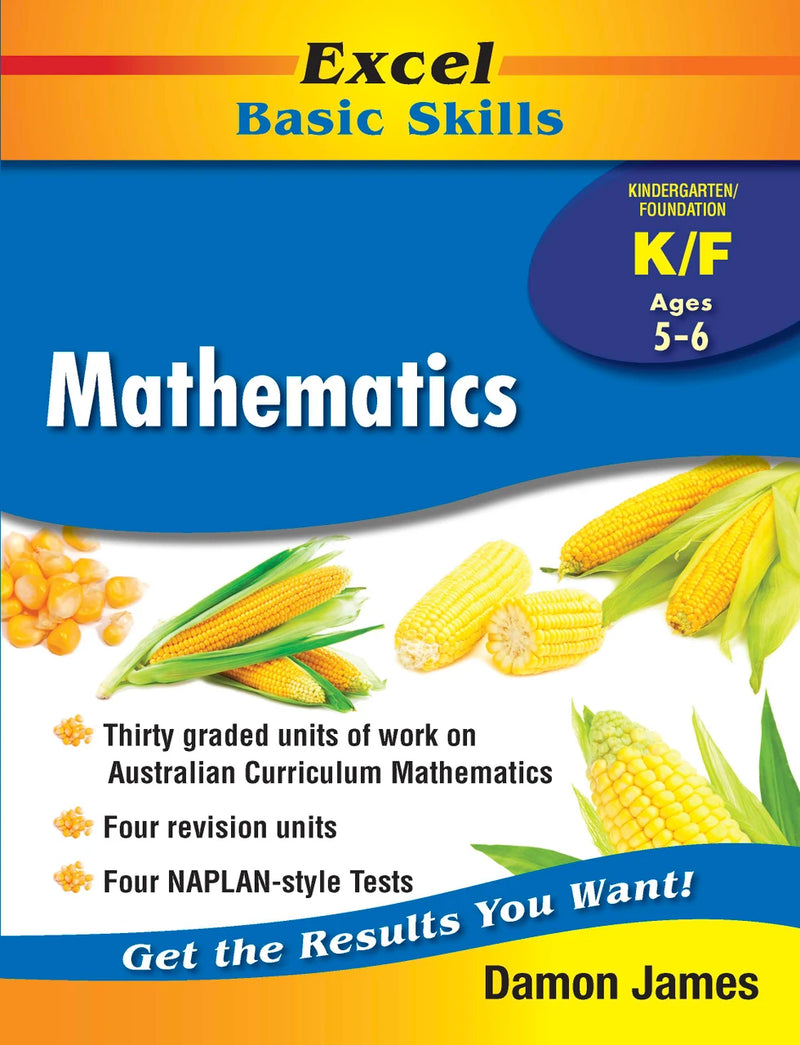Front cover of the Excel Basic Skills Mathematics Kindergarten/Foundation workbook by Pascal Press, the main image in the publisher gallery
