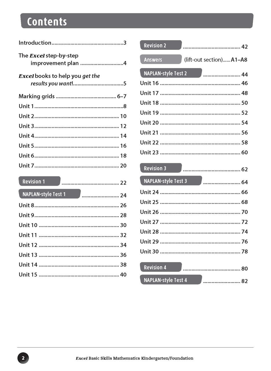 Sample inside page preview from the Excel Basic Skills Mathematics Kindergarten/Foundation workbook as shown in the publisher gallery