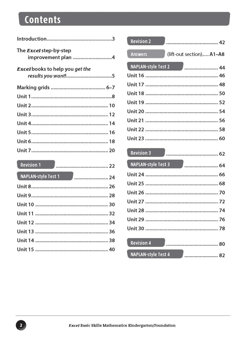 Sample inside page preview from the Excel Basic Skills Mathematics Kindergarten/Foundation workbook as shown in the publisher gallery