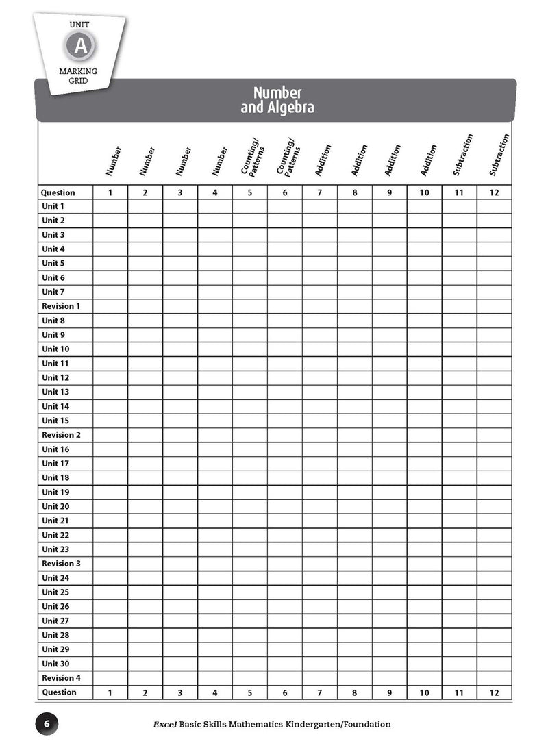 Sample inside page preview from the Excel Basic Skills Mathematics Kindergarten/Foundation workbook as shown in the publisher gallery