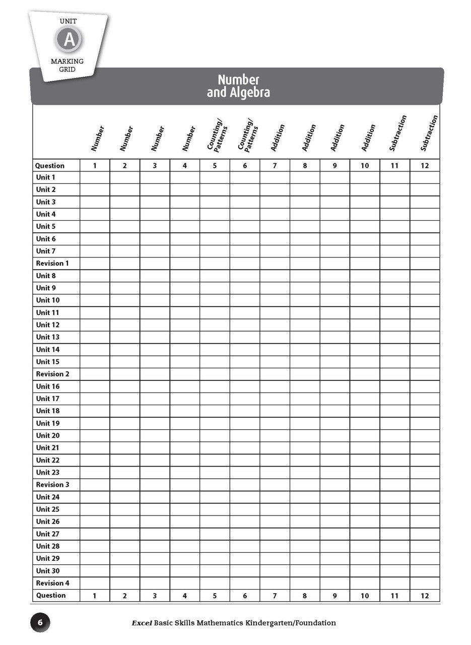 Sample inside page preview from the Excel Basic Skills Mathematics Kindergarten/Foundation workbook as shown in the publisher gallery