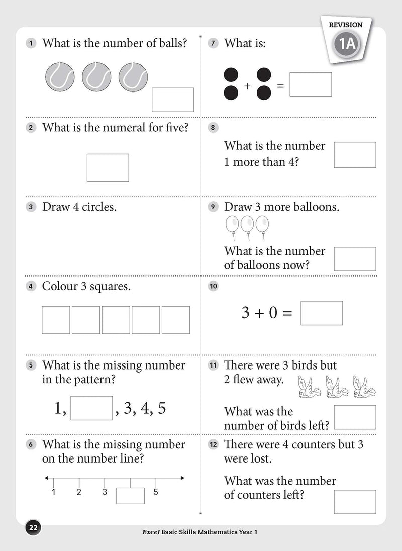 Sample inside page preview from the Excel Basic Skills Mathematics Year 1 workbook as shown in the publisher gallery
