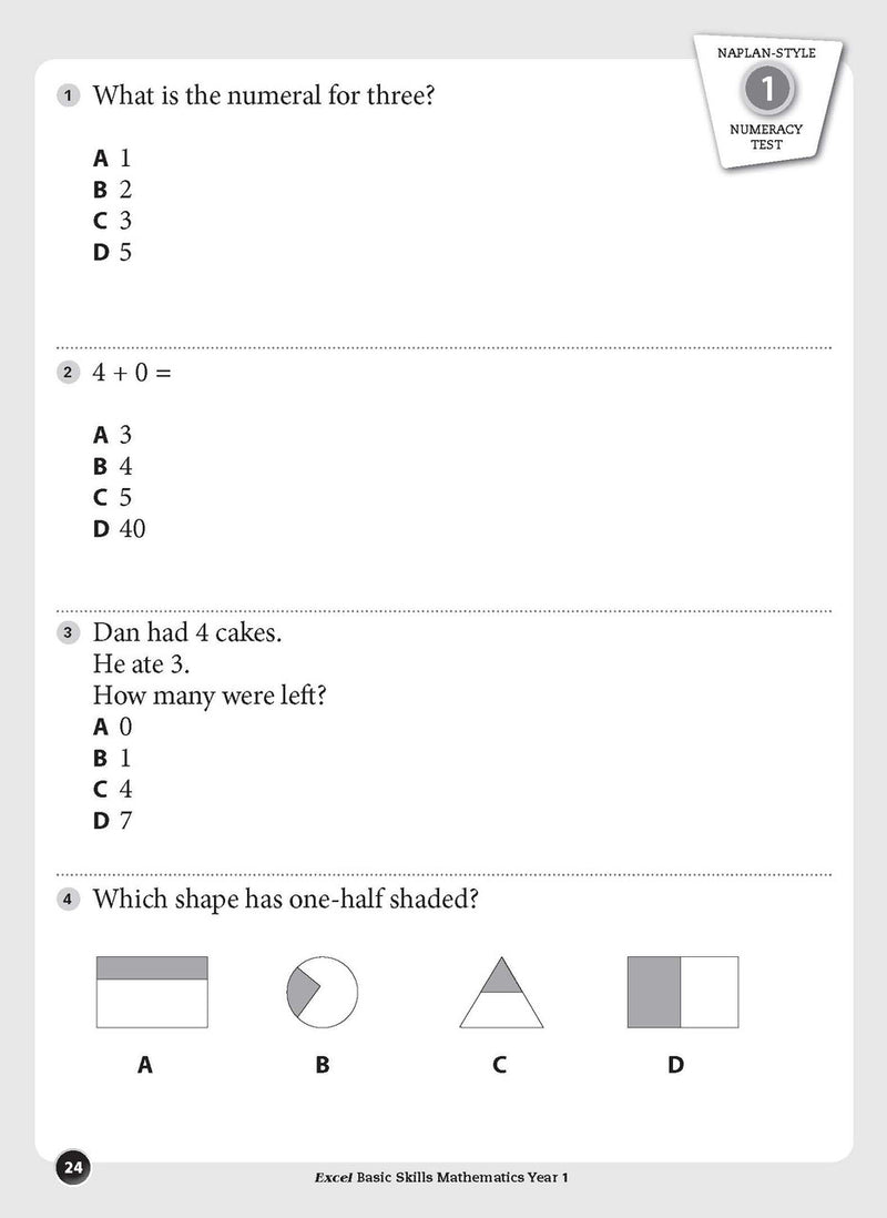 Sample inside page preview from the Excel Basic Skills Mathematics Year 1 workbook as shown in the publisher gallery