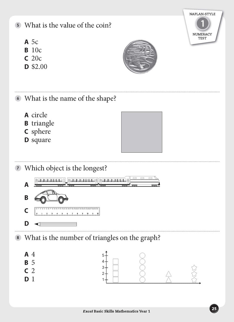 Sample inside page preview from the Excel Basic Skills Mathematics Year 1 workbook as shown in the publisher gallery