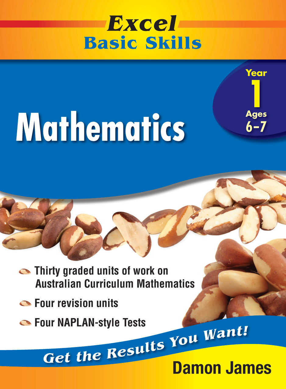 Front cover of the Excel Basic Skills Mathematics Year 1 workbook by Pascal Press, the main image in the publisher gallery
