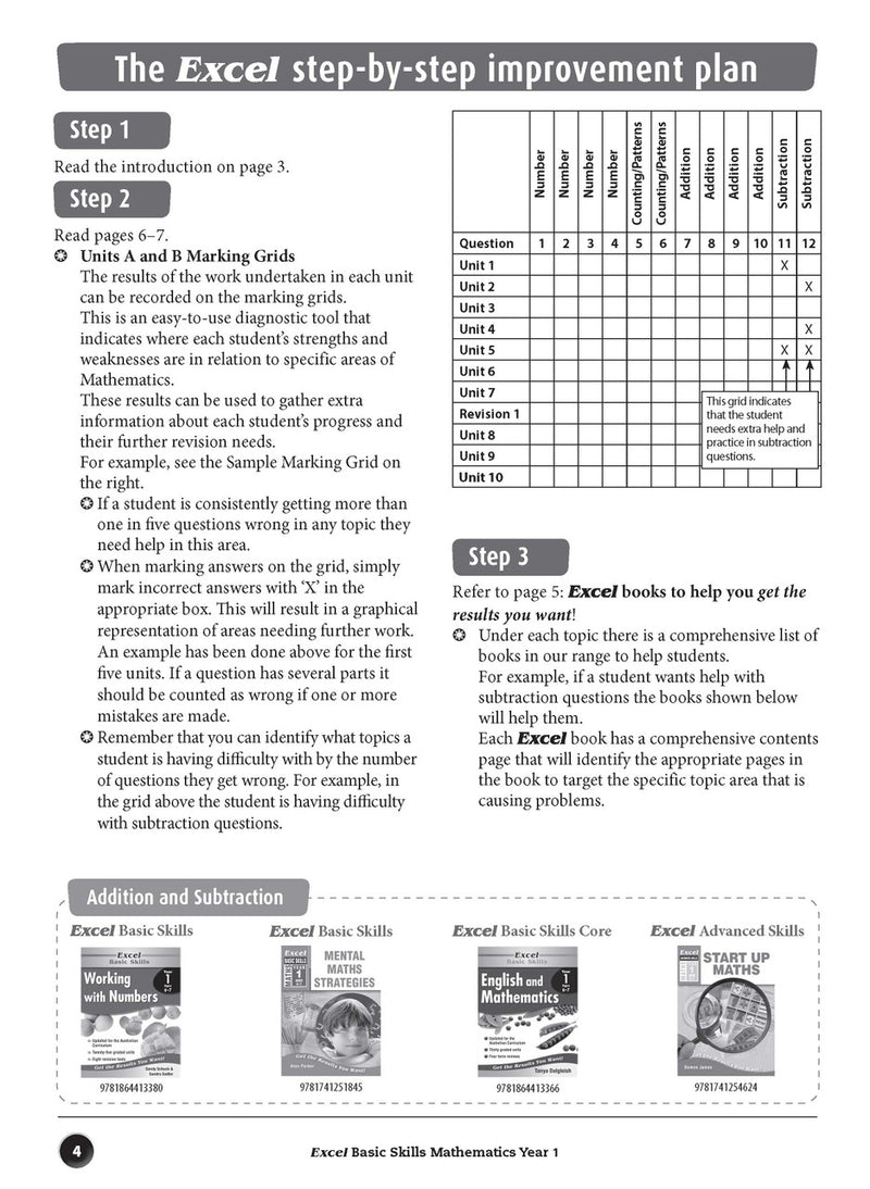 Sample inside page preview from the Excel Basic Skills Mathematics Year 1 workbook as shown in the publisher gallery