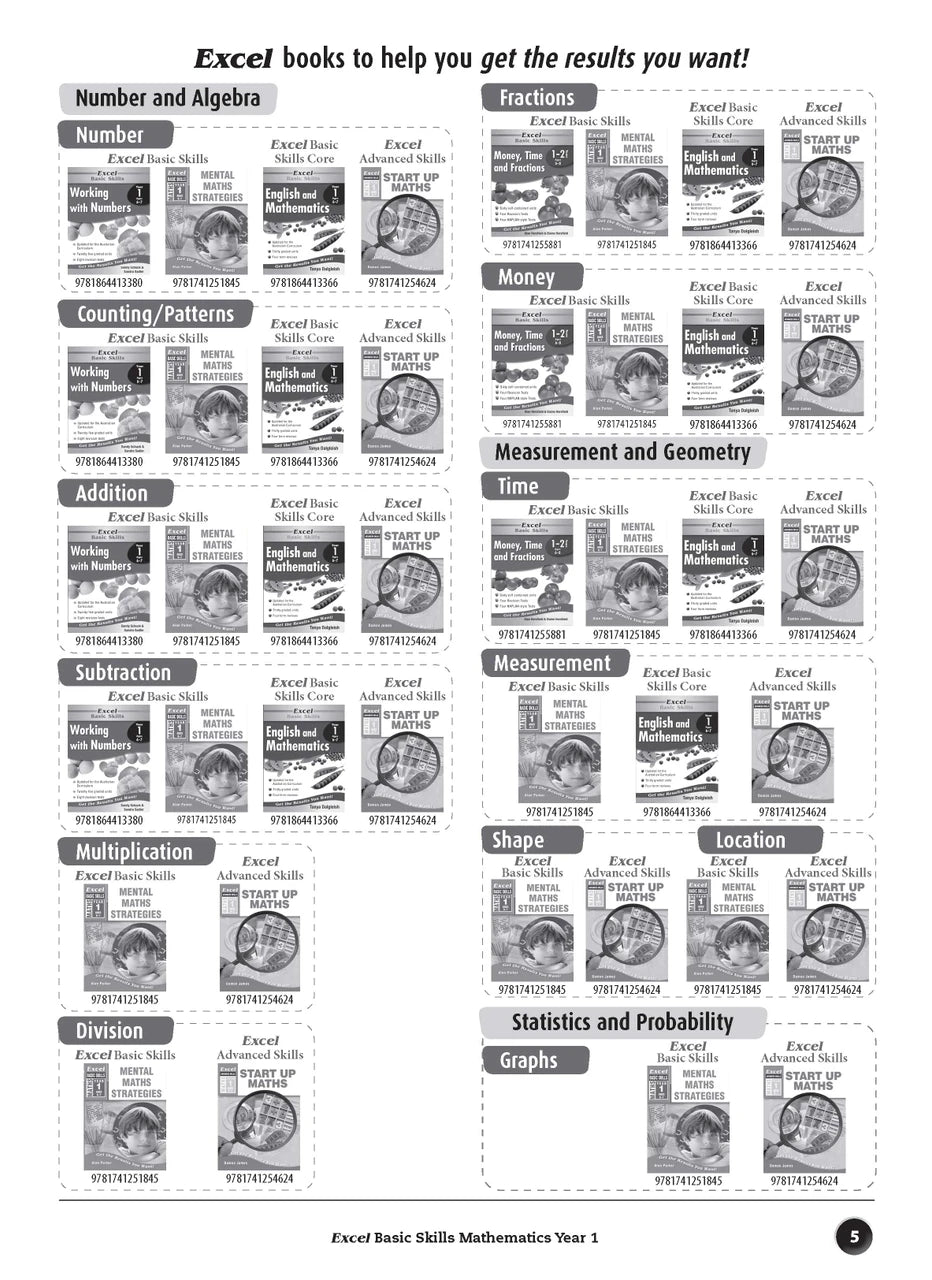 Sample inside page preview from the Excel Basic Skills Mathematics Year 1 workbook as shown in the publisher gallery