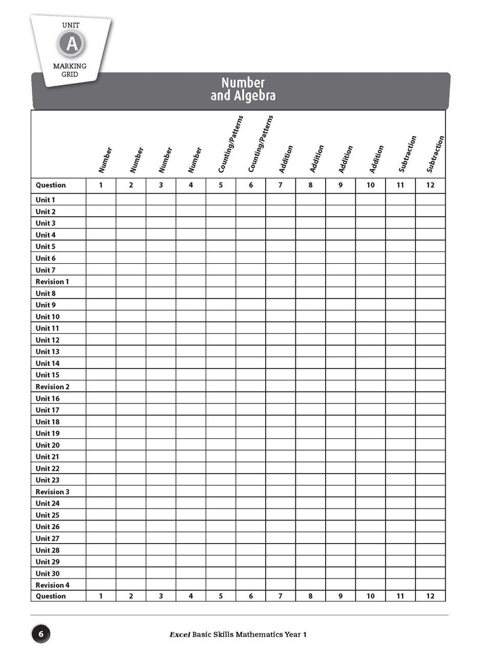 Sample inside page preview from the Excel Basic Skills Mathematics Year 1 workbook as shown in the publisher gallery