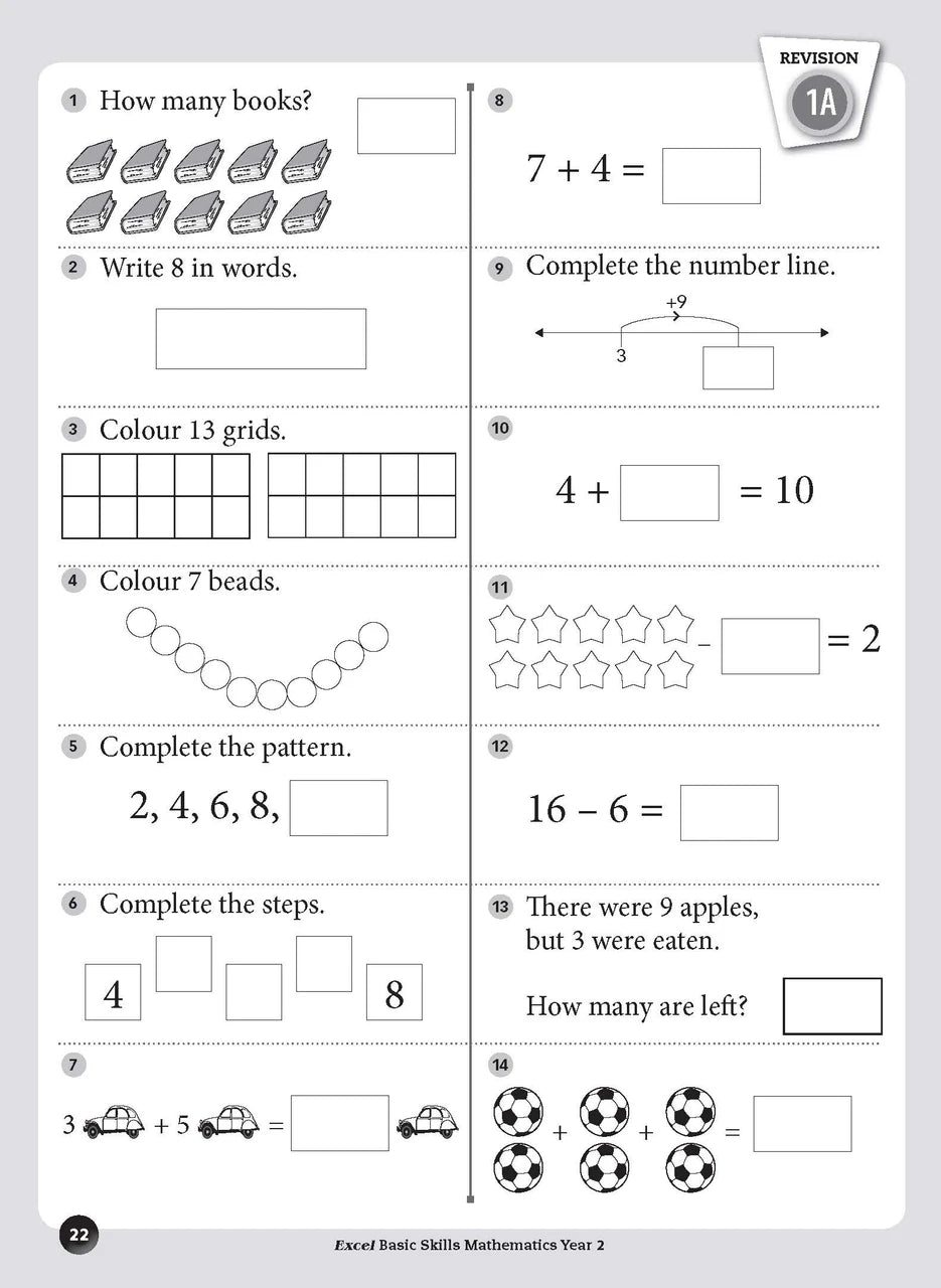 Sample inside page preview from the Excel Basic Skills Mathematics Year 2 workbook as shown in the publisher gallery