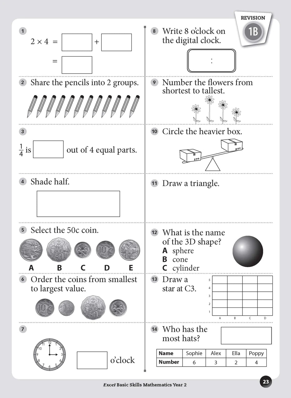 Sample inside page preview from the Excel Basic Skills Mathematics Year 2 workbook as shown in the publisher gallery