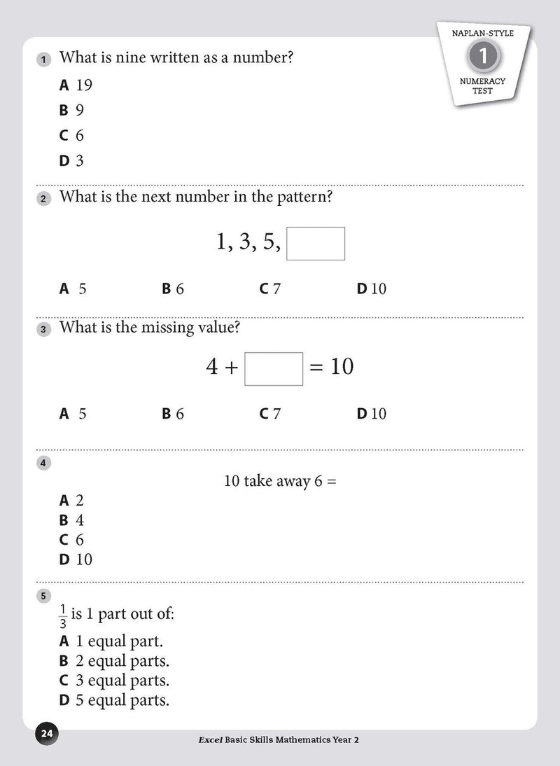 Sample inside page preview from the Excel Basic Skills Mathematics Year 2 workbook as shown in the publisher gallery