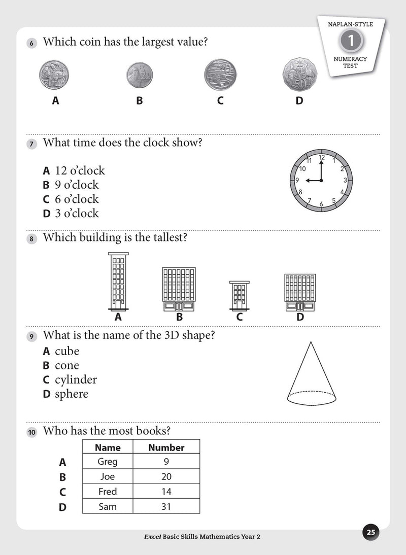 Sample inside page preview from the Excel Basic Skills Mathematics Year 2 workbook as shown in the publisher gallery
