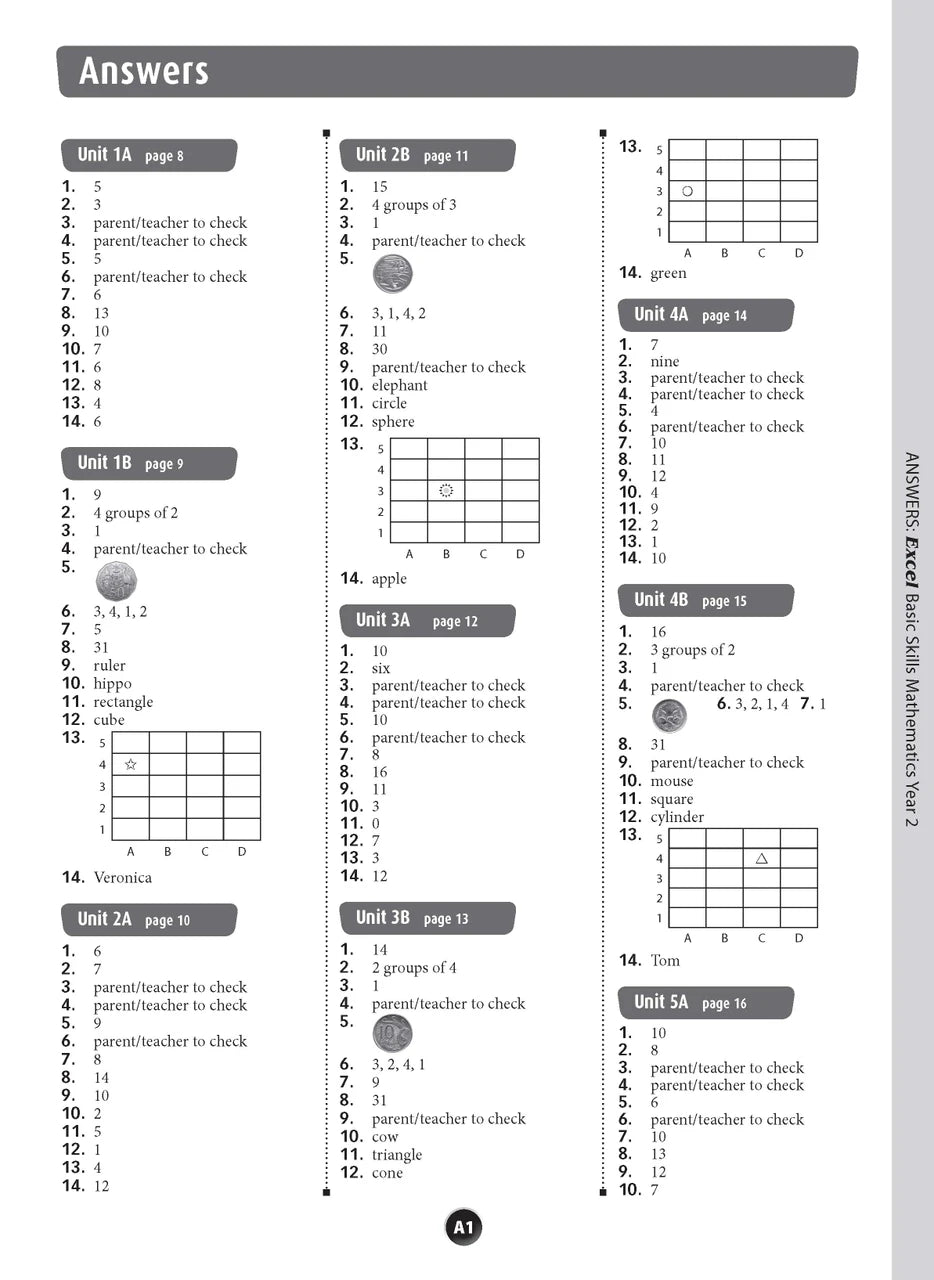 Sample inside page preview from the Excel Basic Skills Mathematics Year 2 workbook as shown in the publisher gallery