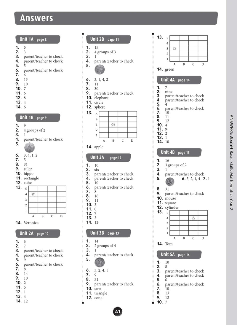 Sample inside page preview from the Excel Basic Skills Mathematics Year 2 workbook as shown in the publisher gallery