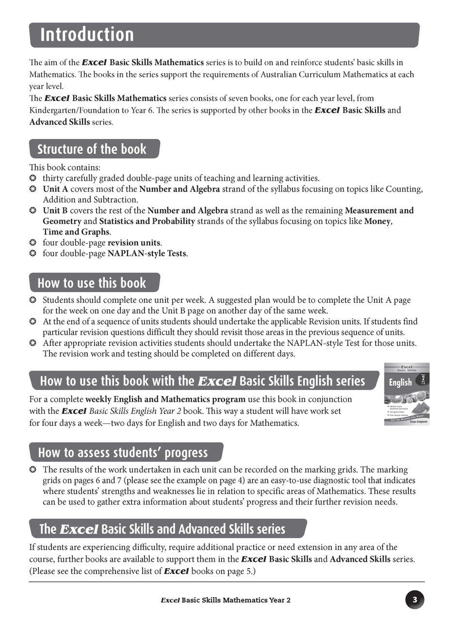 Sample inside page preview from the Excel Basic Skills Mathematics Year 2 workbook as shown in the publisher gallery