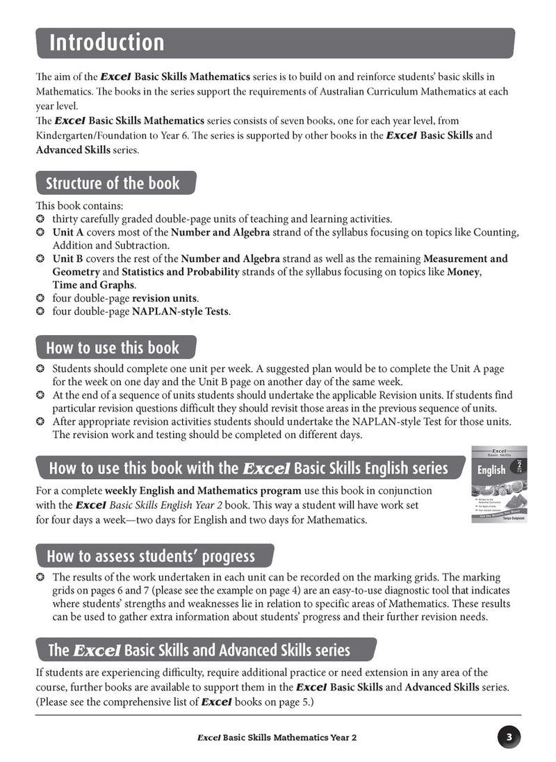 Sample inside page preview from the Excel Basic Skills Mathematics Year 2 workbook as shown in the publisher gallery