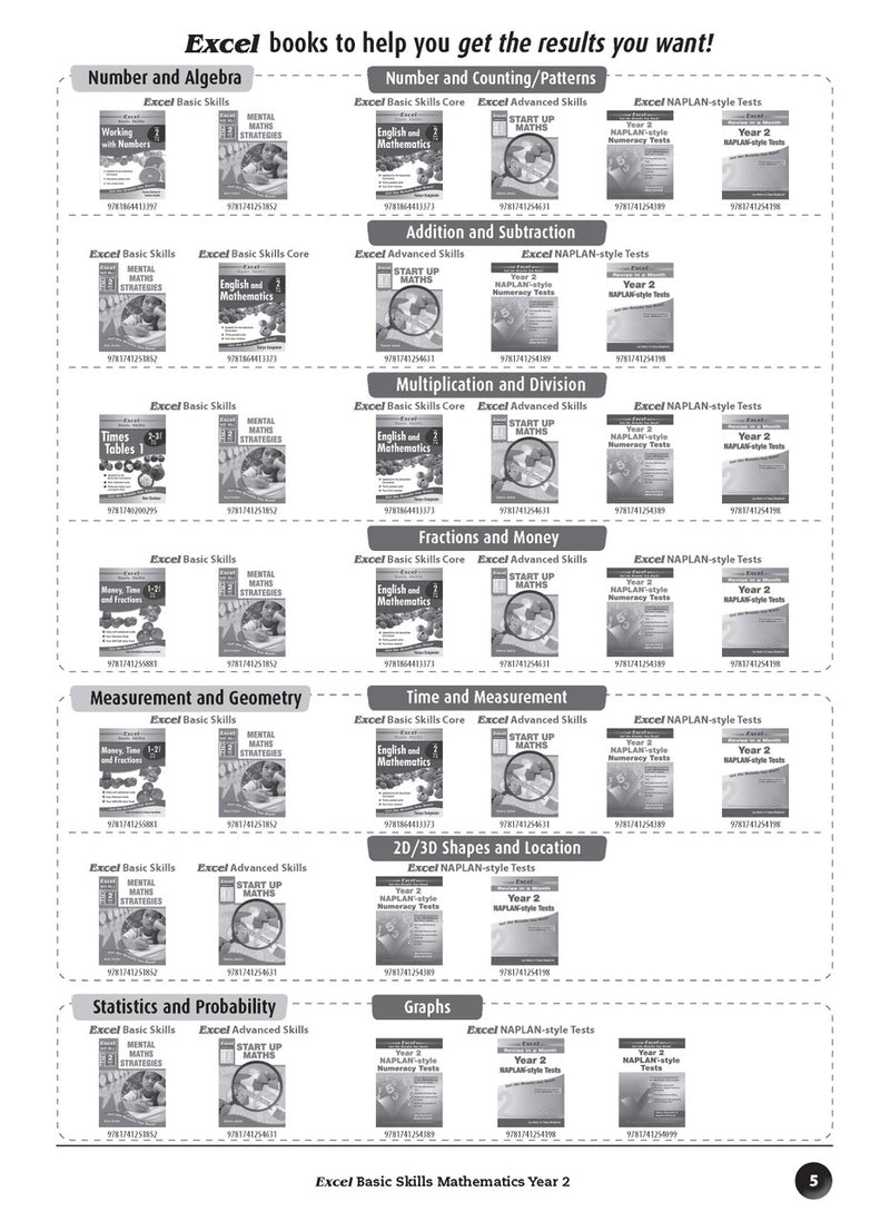 Sample inside page preview from the Excel Basic Skills Mathematics Year 2 workbook as shown in the publisher gallery