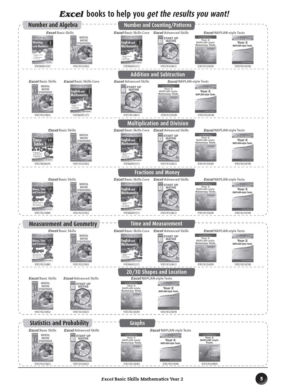 Sample inside page preview from the Excel Basic Skills Mathematics Year 2 workbook as shown in the publisher gallery