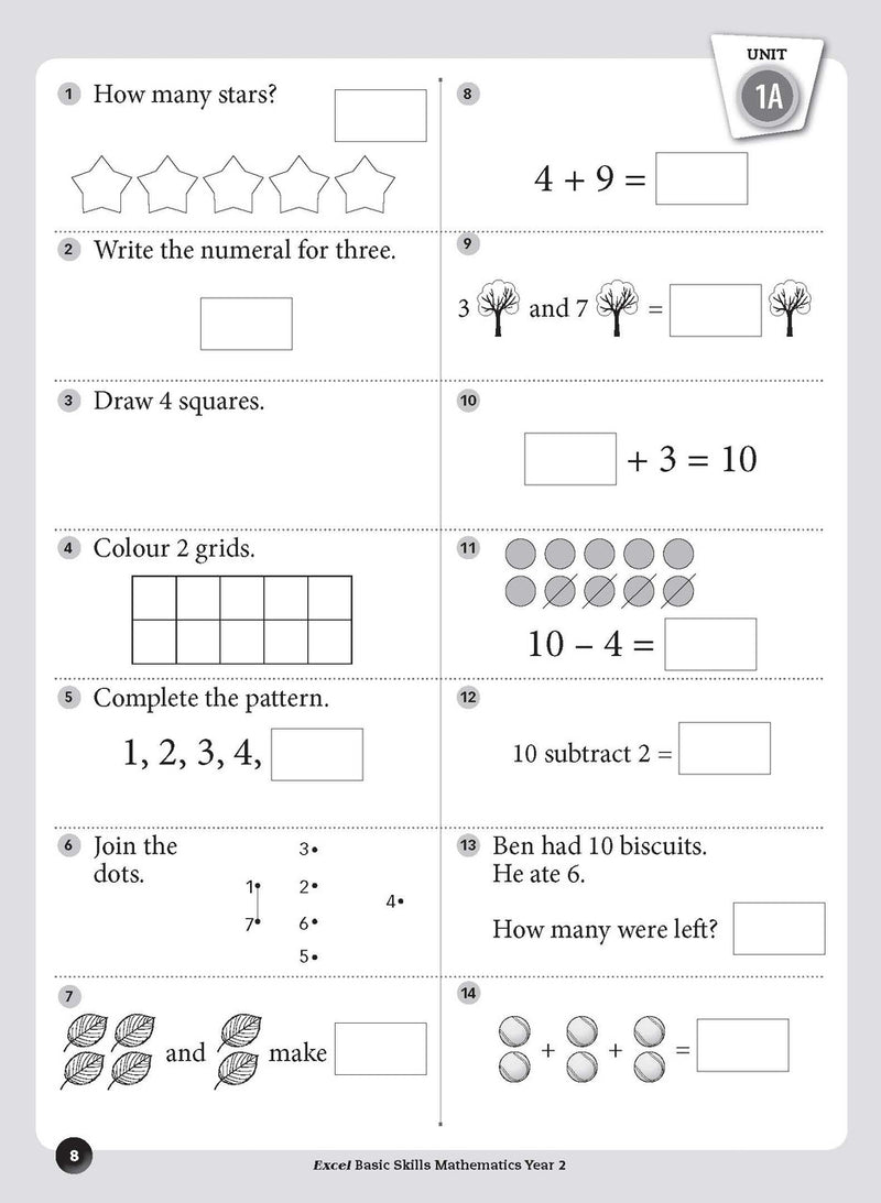 Sample inside page preview from the Excel Basic Skills Mathematics Year 2 workbook as shown in the publisher gallery