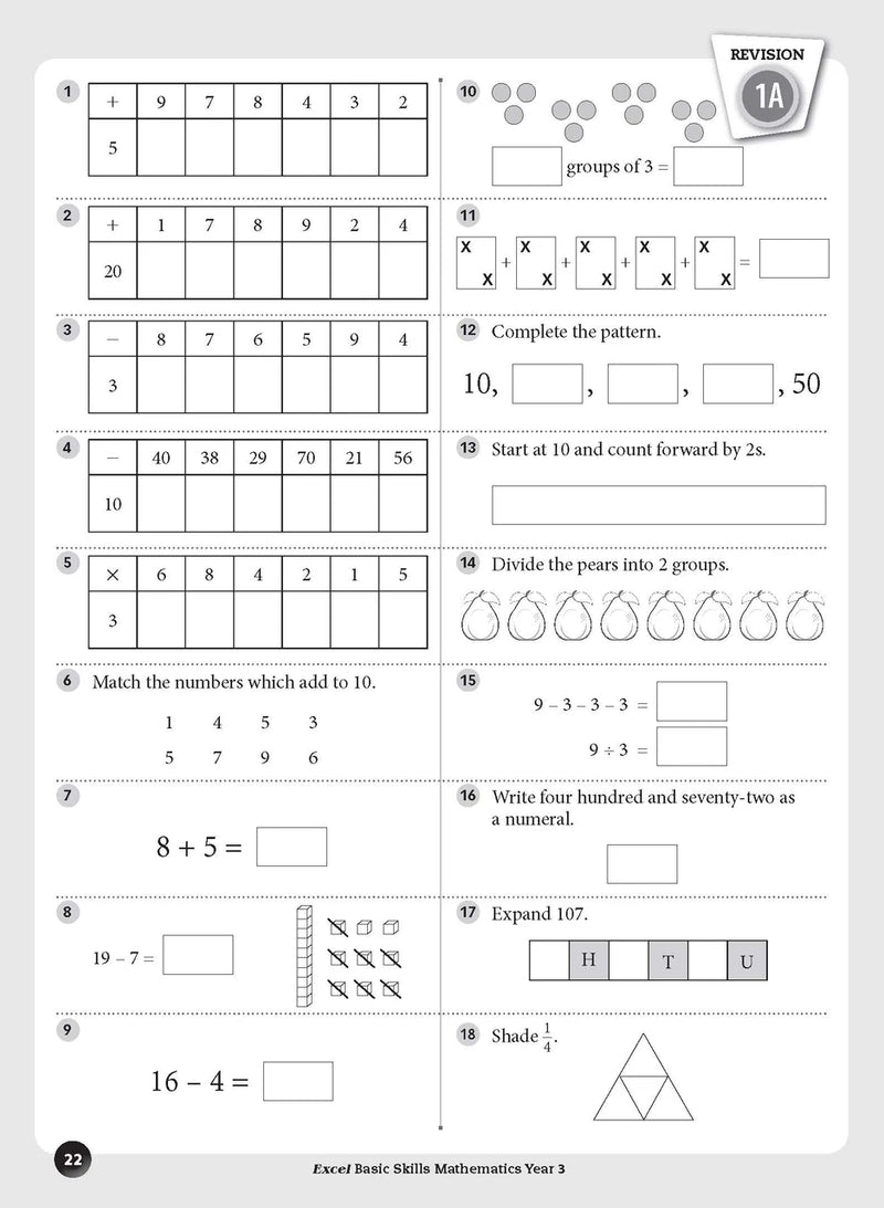 Sample inside page preview from the Excel Basic Skills Mathematics Year 3 workbook as shown in the publisher gallery