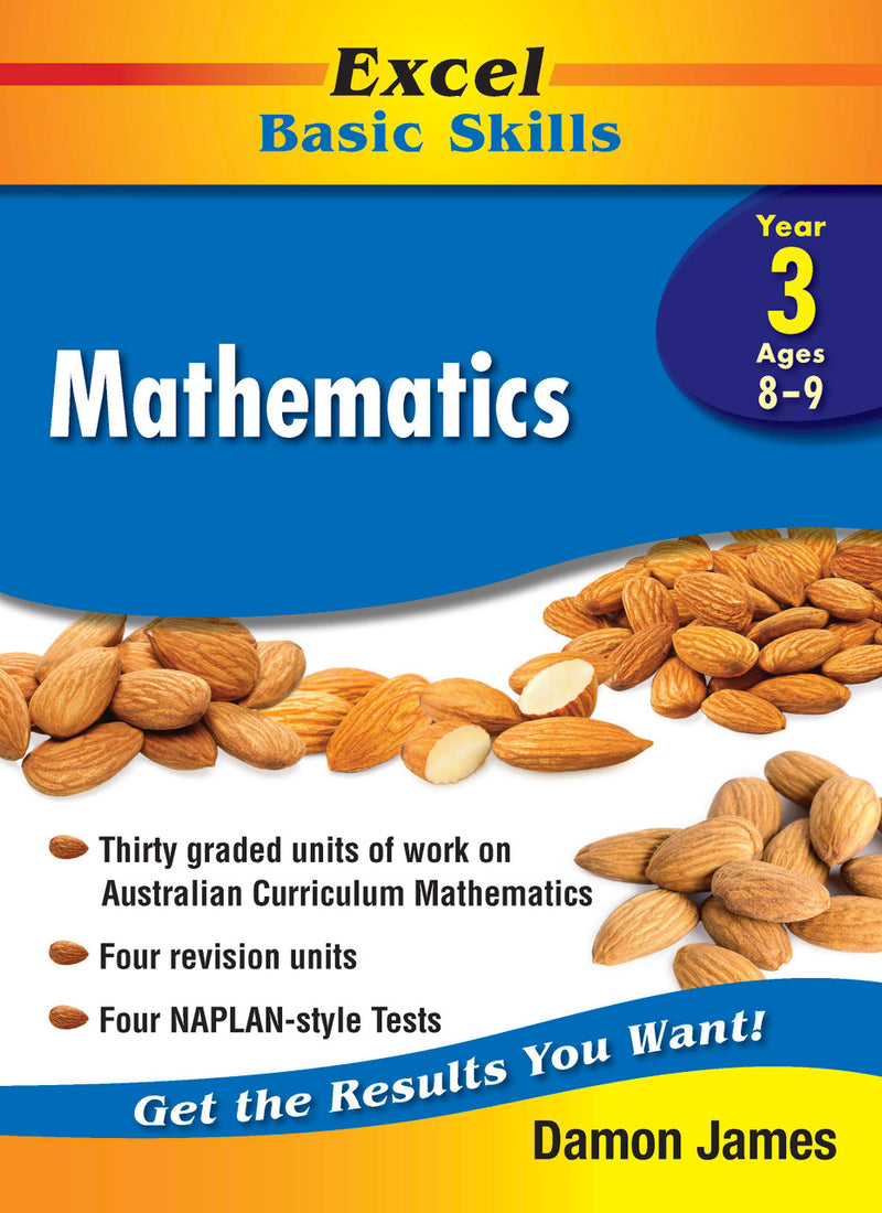 Front cover of the Excel Basic Skills Mathematics Year 3 workbook by Pascal Press, the main image in the publisher gallery