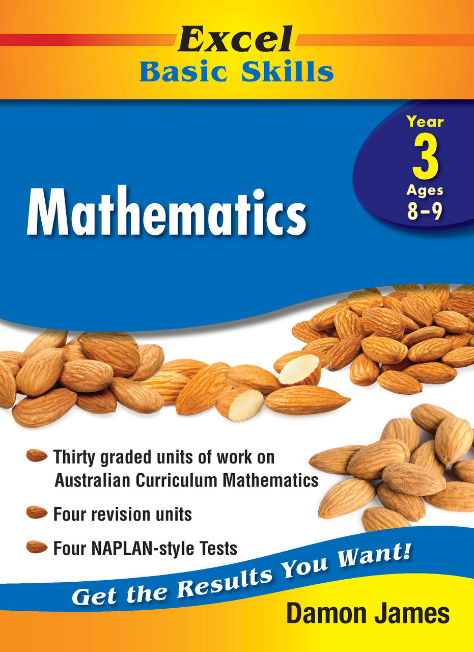 Front cover of the Excel Basic Skills Mathematics Year 3 workbook by Pascal Press, the main image in the publisher gallery