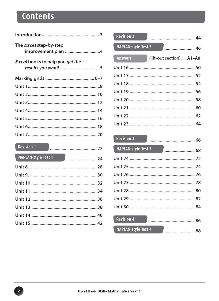 Sample inside page preview from the Excel Basic Skills Mathematics Year 3 workbook as shown in the publisher gallery